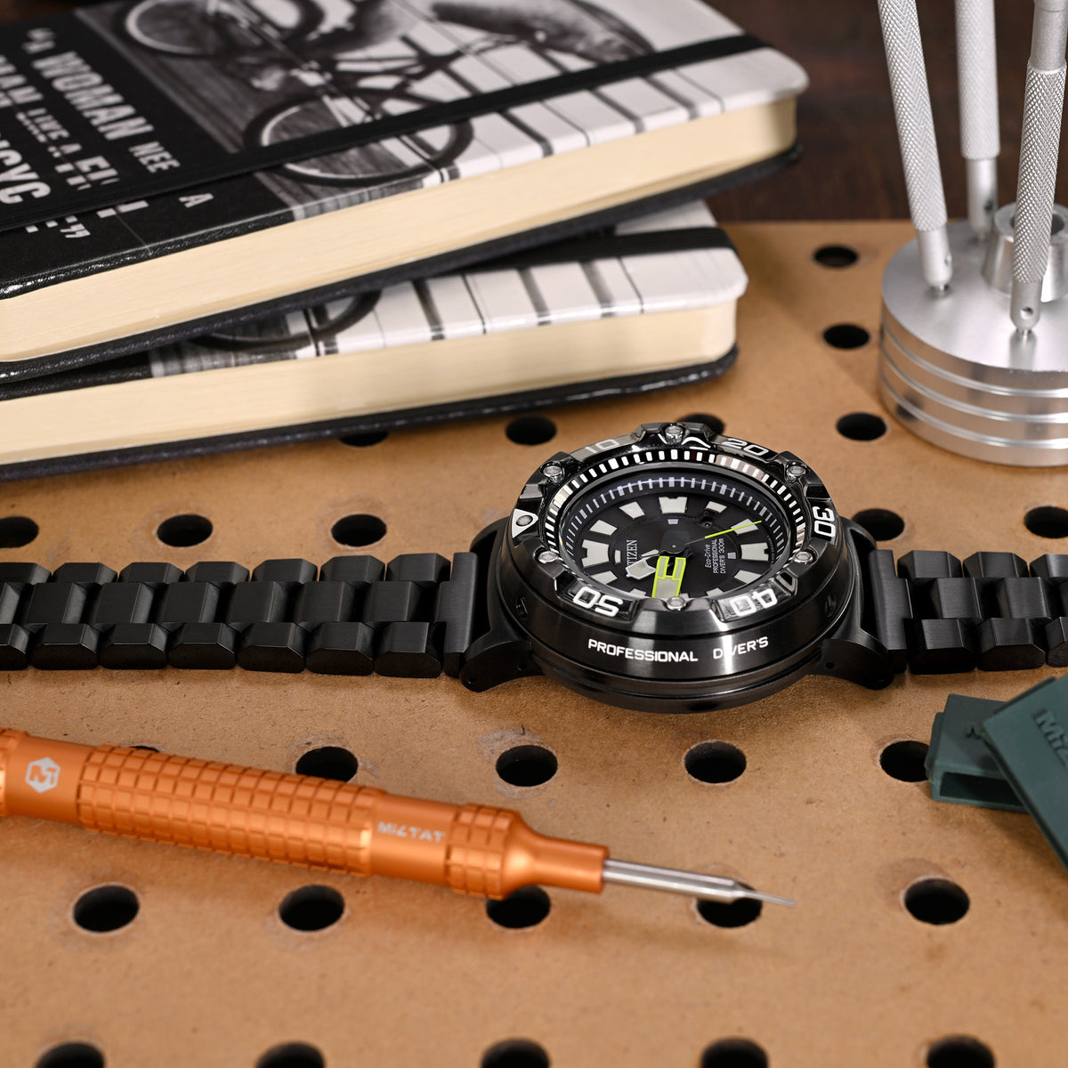 22mm Hexad Watch Band Straight End, 316L Stainless Steel Diamond-like Carbon (DLC coating) V-Clasp