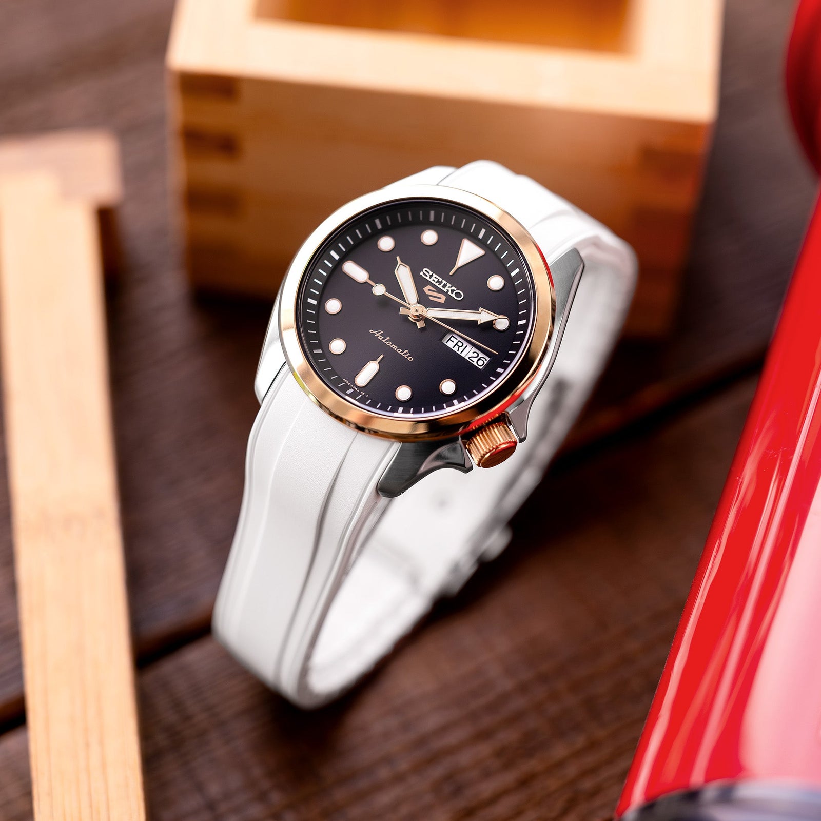 StrapXPro - SX2B Rubber Strap for New Seiko 5 Sports 40mm SRPE Series, White Strapcode watch bands