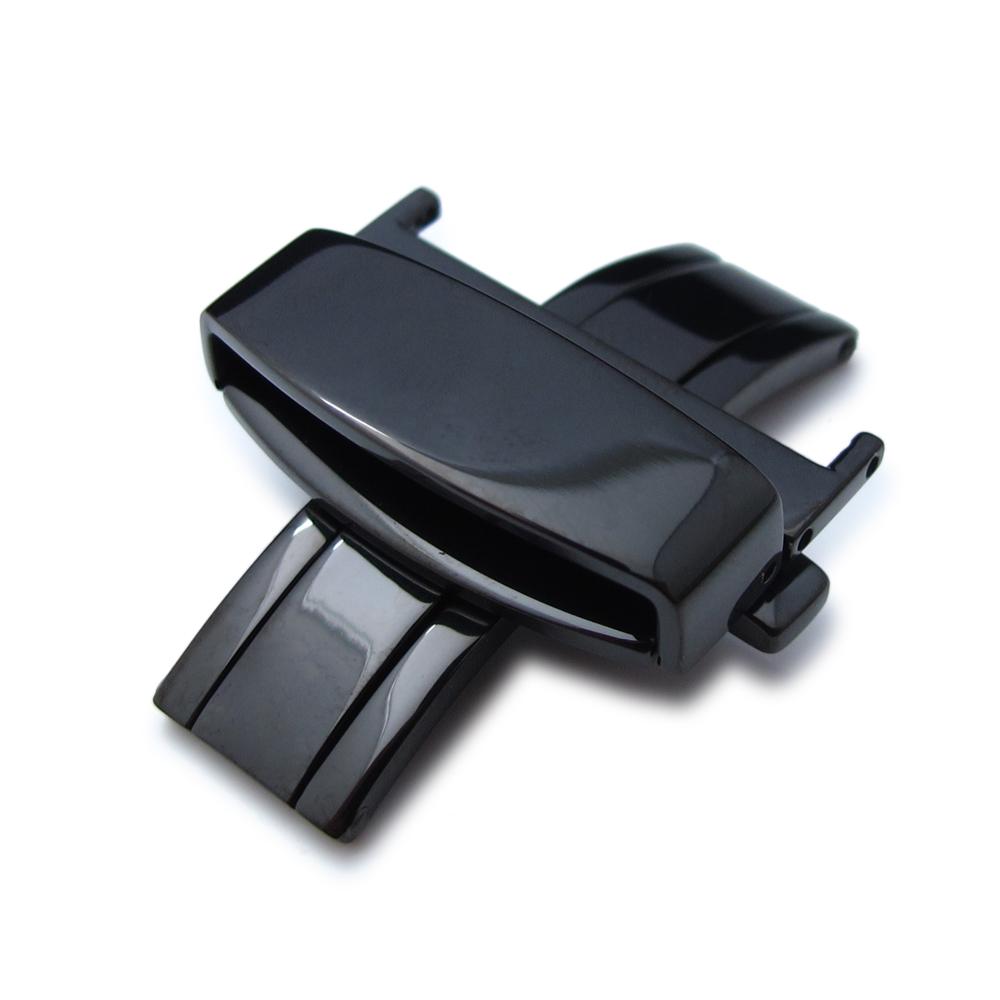 24mm Deployant Buckle Clasp PVD Black(polish) Stainless Steel with Release Button Strapcode Buckles