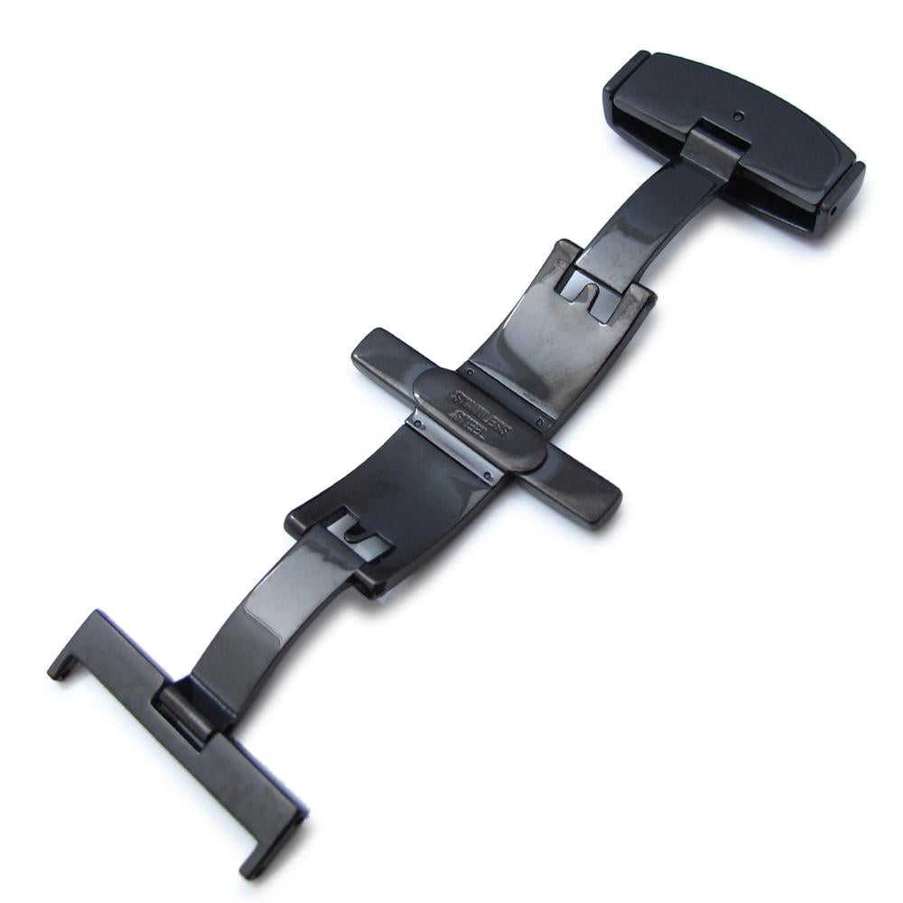 24mm Deployant Buckle Clasp PVD Black(polish) Stainless Steel with Release Button Strapcode Buckles