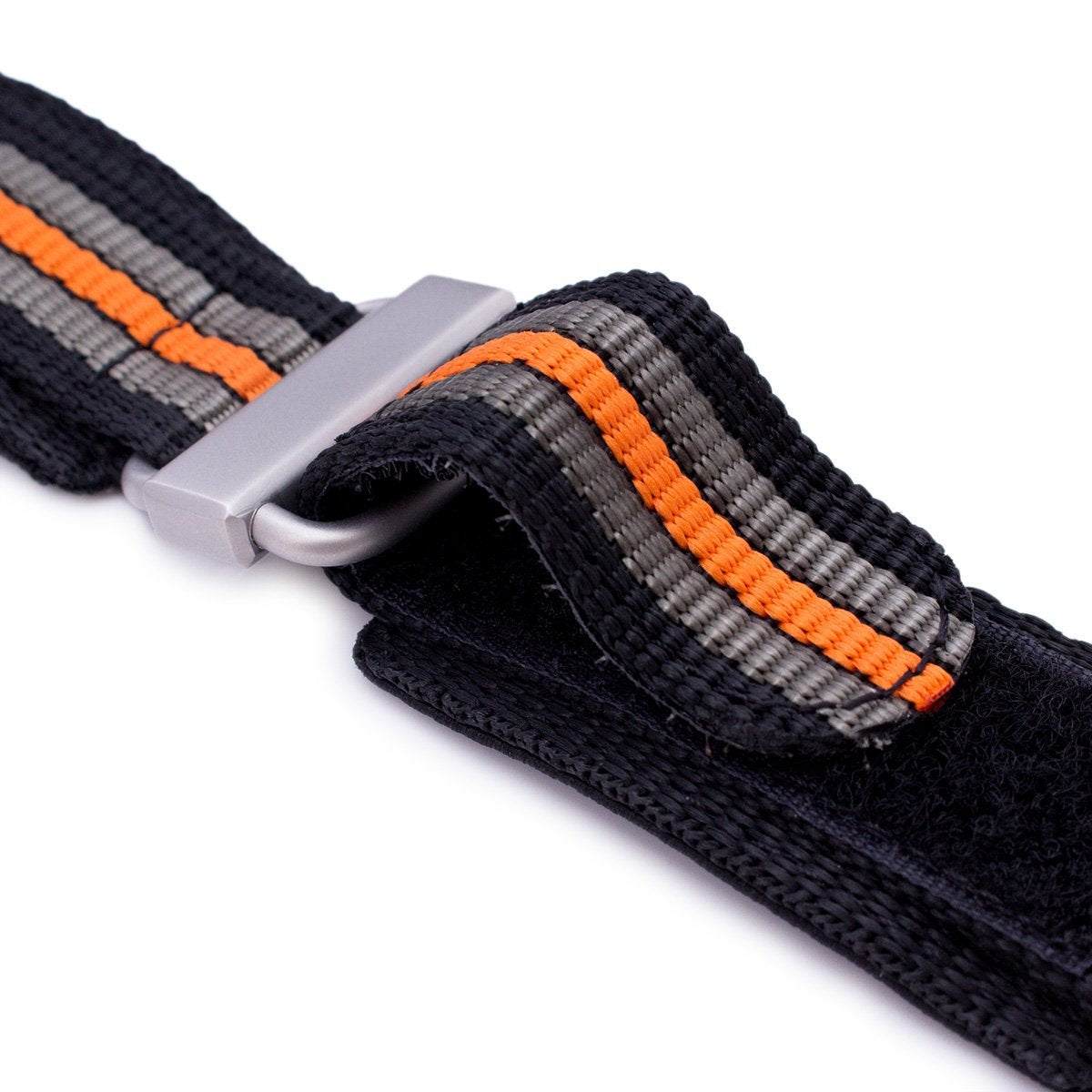 22mm MiLTAT Black Khaki &amp; Orange Stripes 3-D Nylon Velcro Fastener Watch Strap Sandblasted Buckle Strapcode Watch Bands