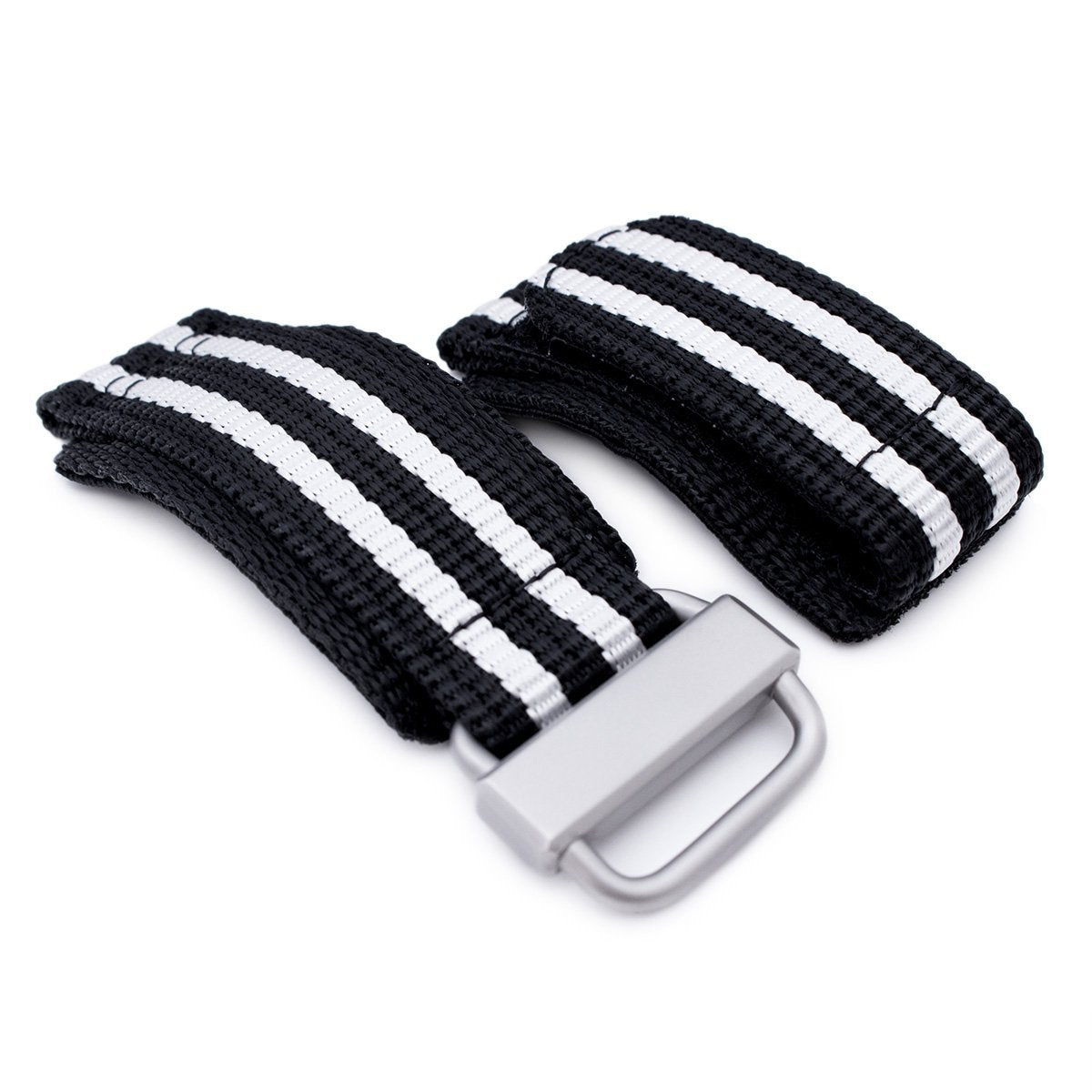 22mm MiLTAT Black &amp; White Stripes 3-D Nylon Velcro Fastener Watch Strap Sandblasted Buckle Strapcode Watch Bands