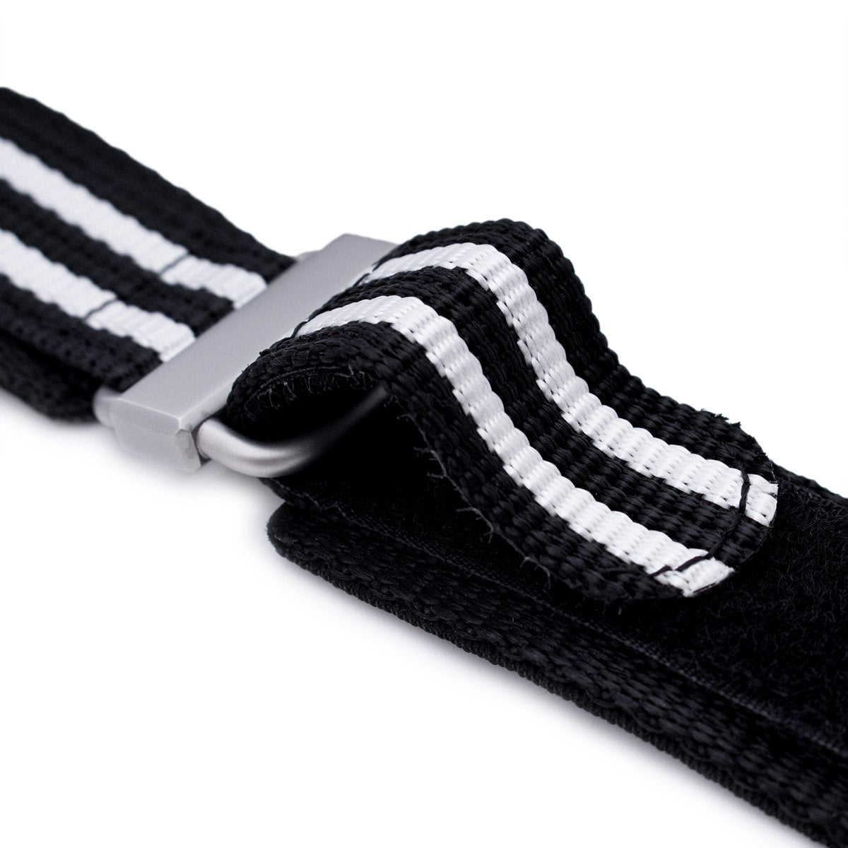 22mm MiLTAT Black &amp; White Stripes 3-D Nylon Velcro Fastener Watch Strap Sandblasted Buckle Strapcode Watch Bands