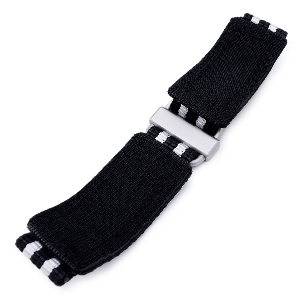 22mm MiLTAT Black &amp; White Stripes 3-D Nylon Velcro Fastener Watch Strap Sandblasted Buckle Strapcode Watch Bands