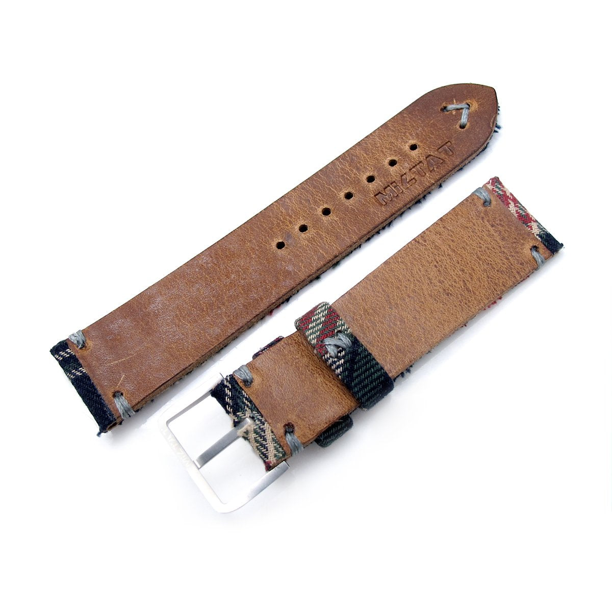 20mm 22mm MiLTAT Dundee Tartan Pattern Watch Strap Grey Stitching Strapcode Watch Bands