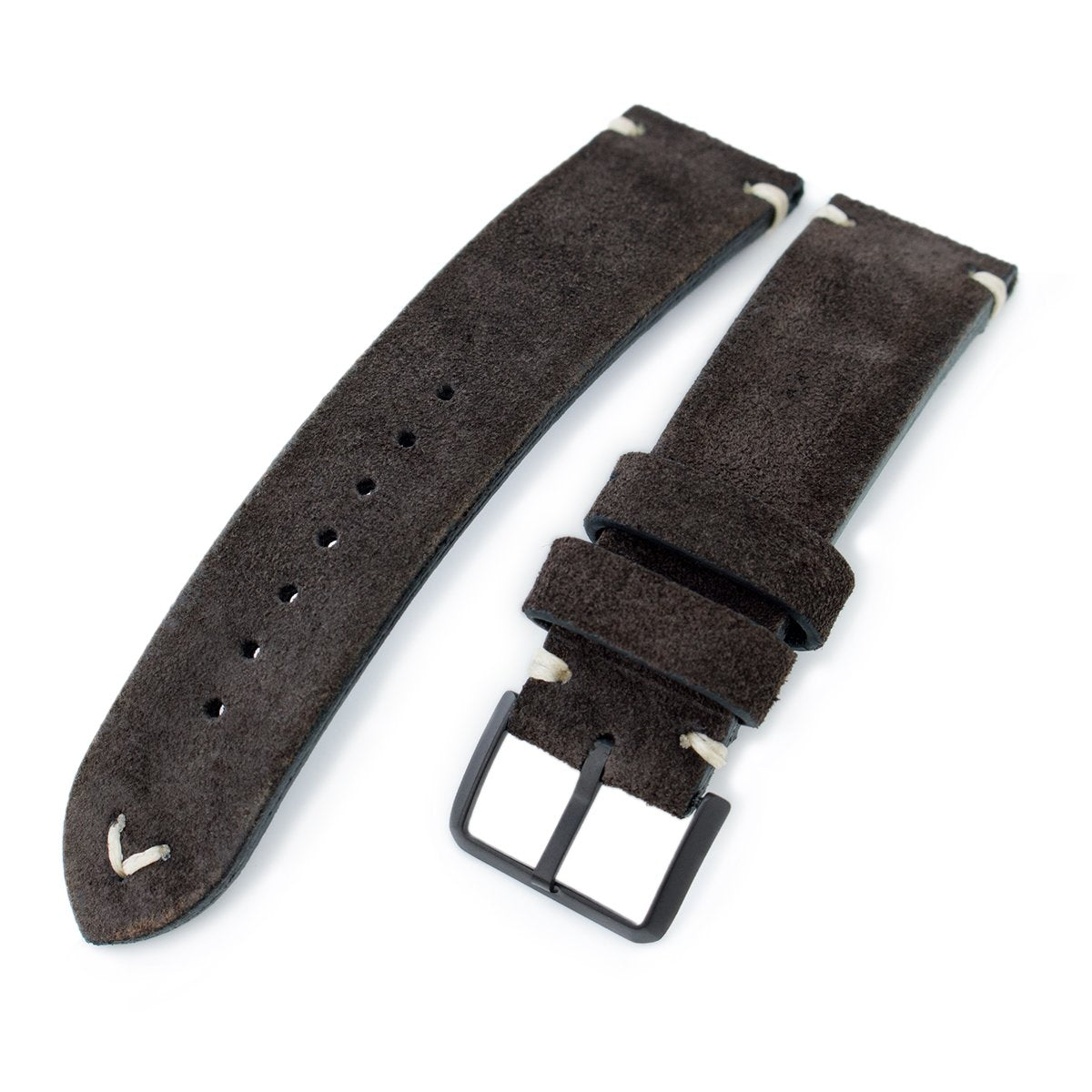 20mm 21mm 22mm MiLTAT Dark Brown Genuine Nubuck Leather Watch Strap Beige Stitching PVD Buckle Strapcode Watch Bands