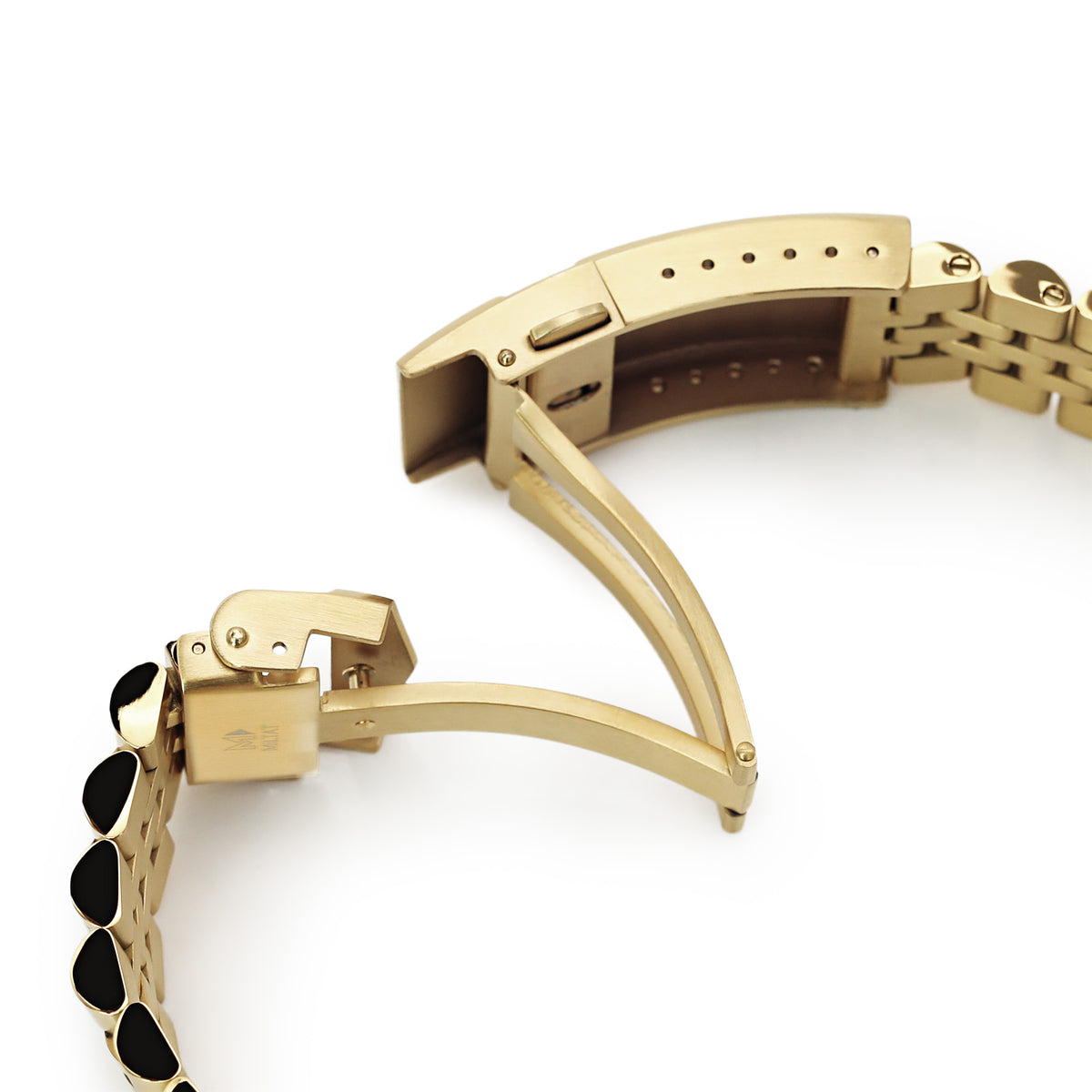 22mm Super-J Louis JUB Watch Band compatible with Seiko SKX007, 316L Stainless Steel Full IP Gold with Polished Center V-Clasp