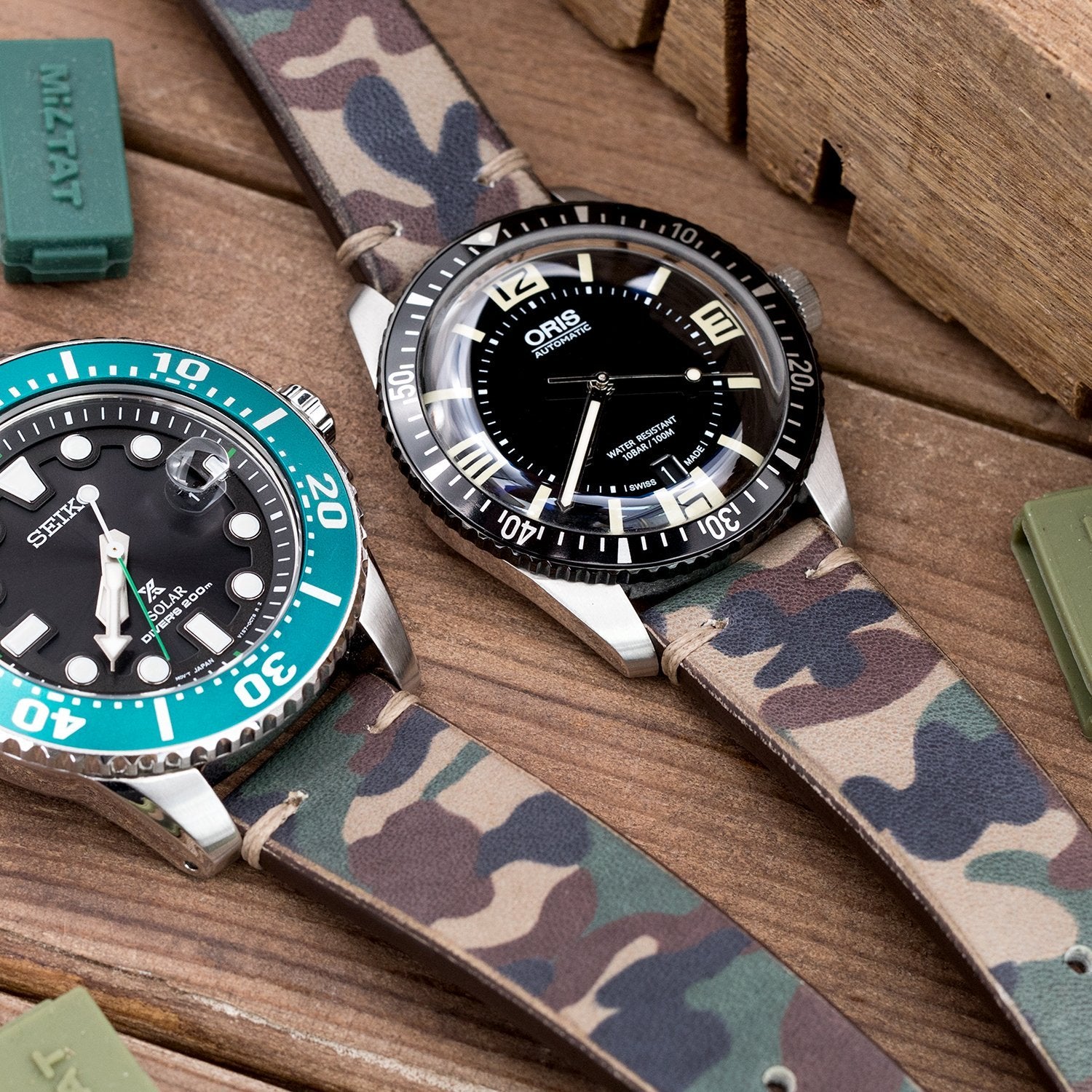 20mm MiLTAT Italian Handmade Camo Pattern Watch Strap 18mm end Khaki Stitching Strapcode Watch Bands