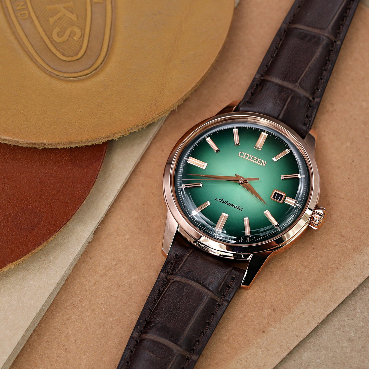 Citizen NK0002-14W Emerald Green 60 hours Power Reserve Rose Gold watch Strapcode Watch Bands