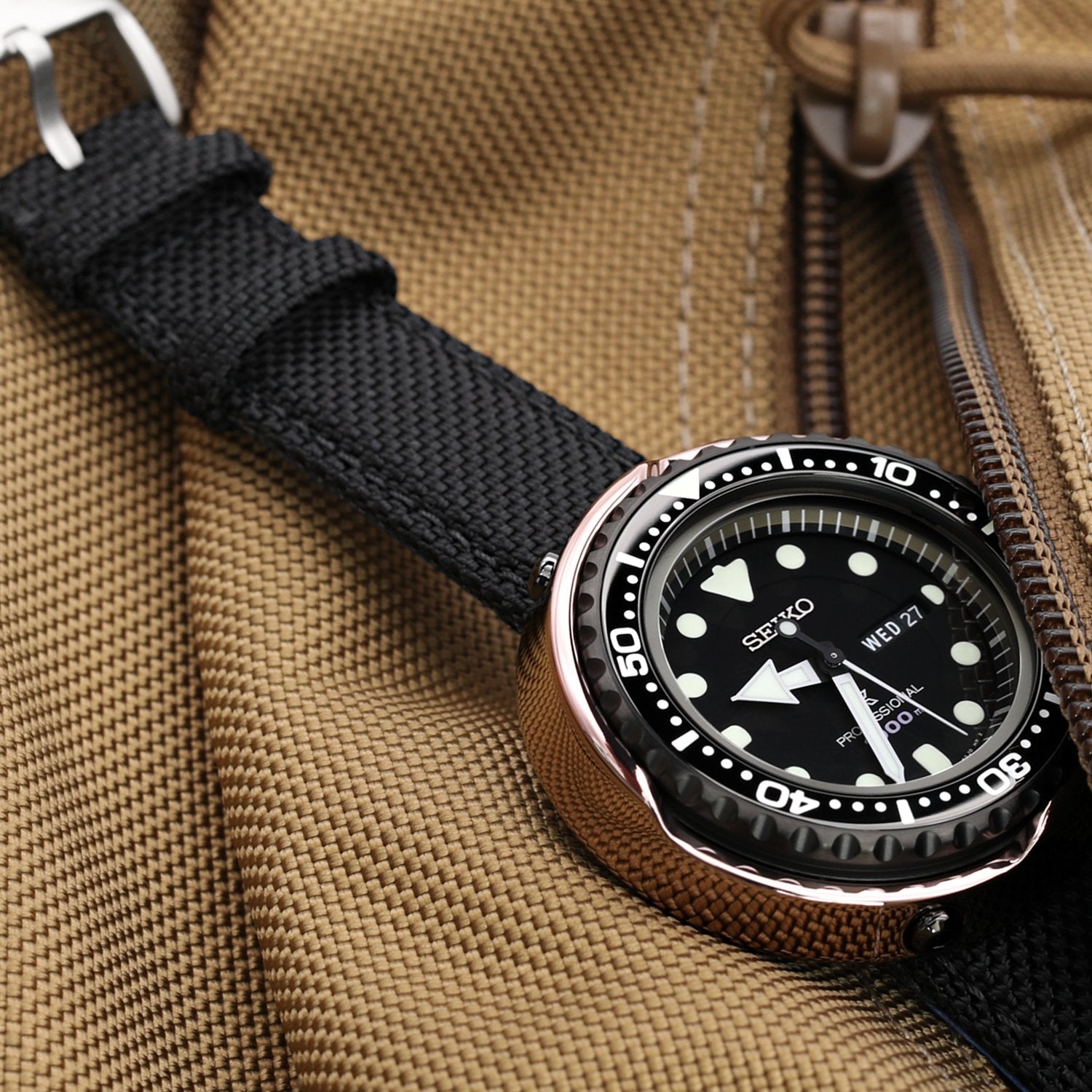 20mm 21mm or 22mm Strong Texture Woven Nylon Black Watch Strap Brushed Strapcode Watch Bands