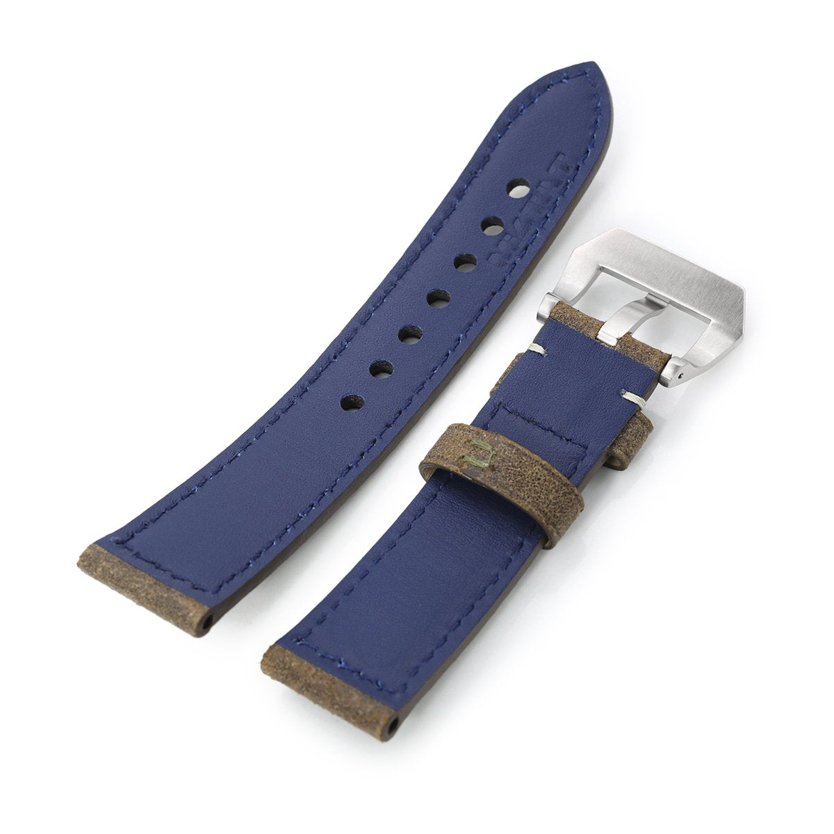 MiLTAT 21mm 22mmmm Genuine Olive Brown Distressed Leather Watch Strap Extra Soft Beige Stitching Strapcode Watch Bands
