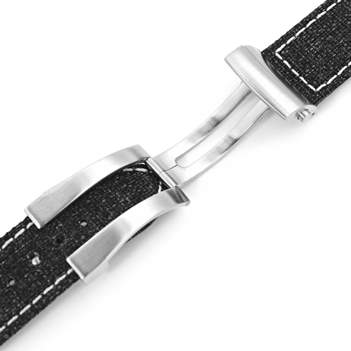 20mm or 22mm Black Canvas Watch Band Brushed Roller Deployant Buckle Beige Stitching Strapcode Watch Bands