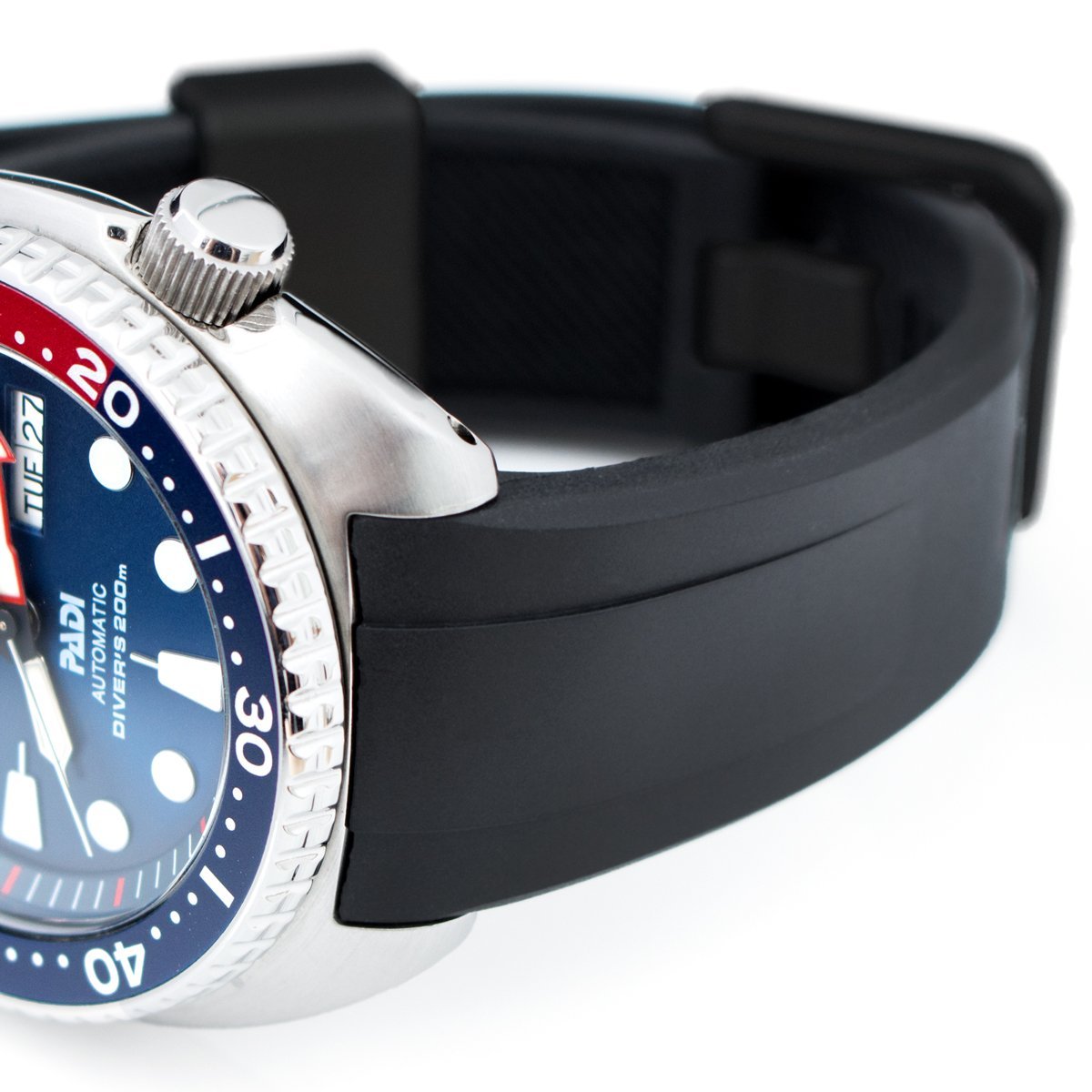 22mm Crafter Blue Black Rubber Curved Lug Watch Band for Seiko Turtle SRP777 PVD Black Buckle Strapcode Watch Bands