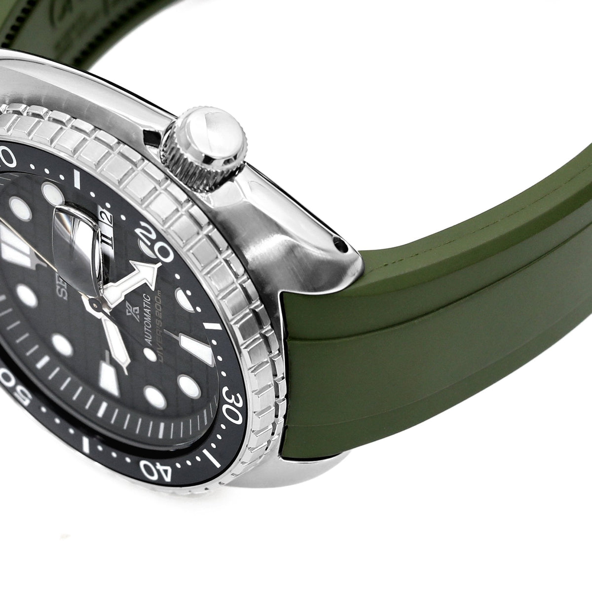 22mm Crafter Blue Military Green Rubber Curved Lug Watch Band for Seiko Turtle SRP777 Strapcode Watch Bands