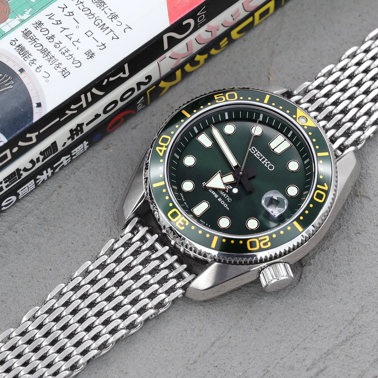 20mm Tapered "SHARK" Mesh Band Stainless Steel Watch Bracelet V-Clasp Polished Strapcode Watch Bands
