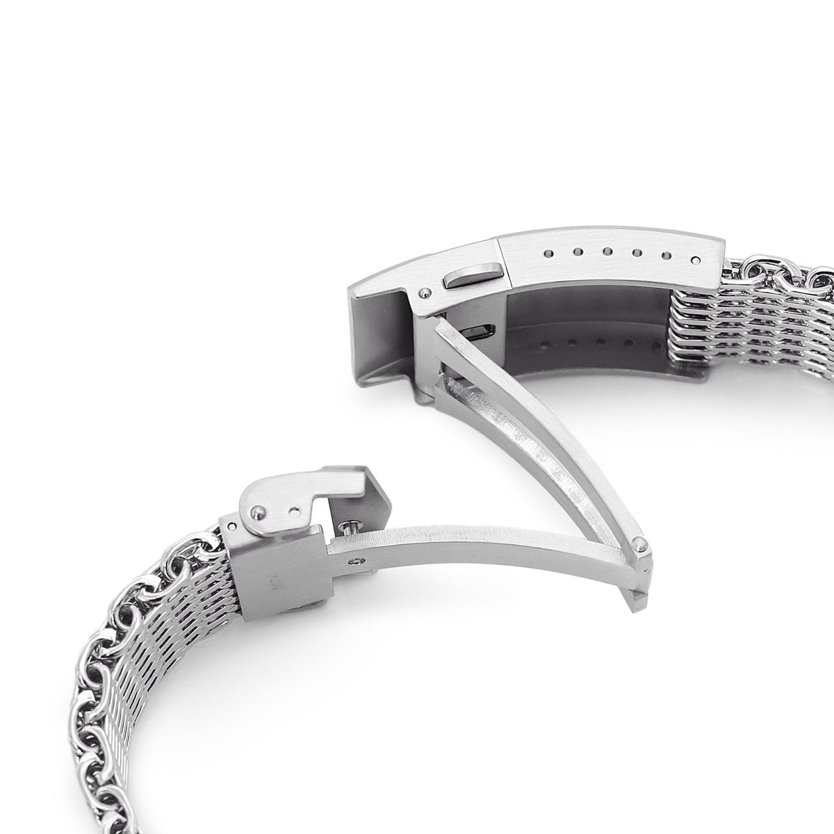 20mm Tapered "SHARK" Mesh Band Stainless Steel Watch Bracelet V-Clasp Polished Strapcode Watch Bands