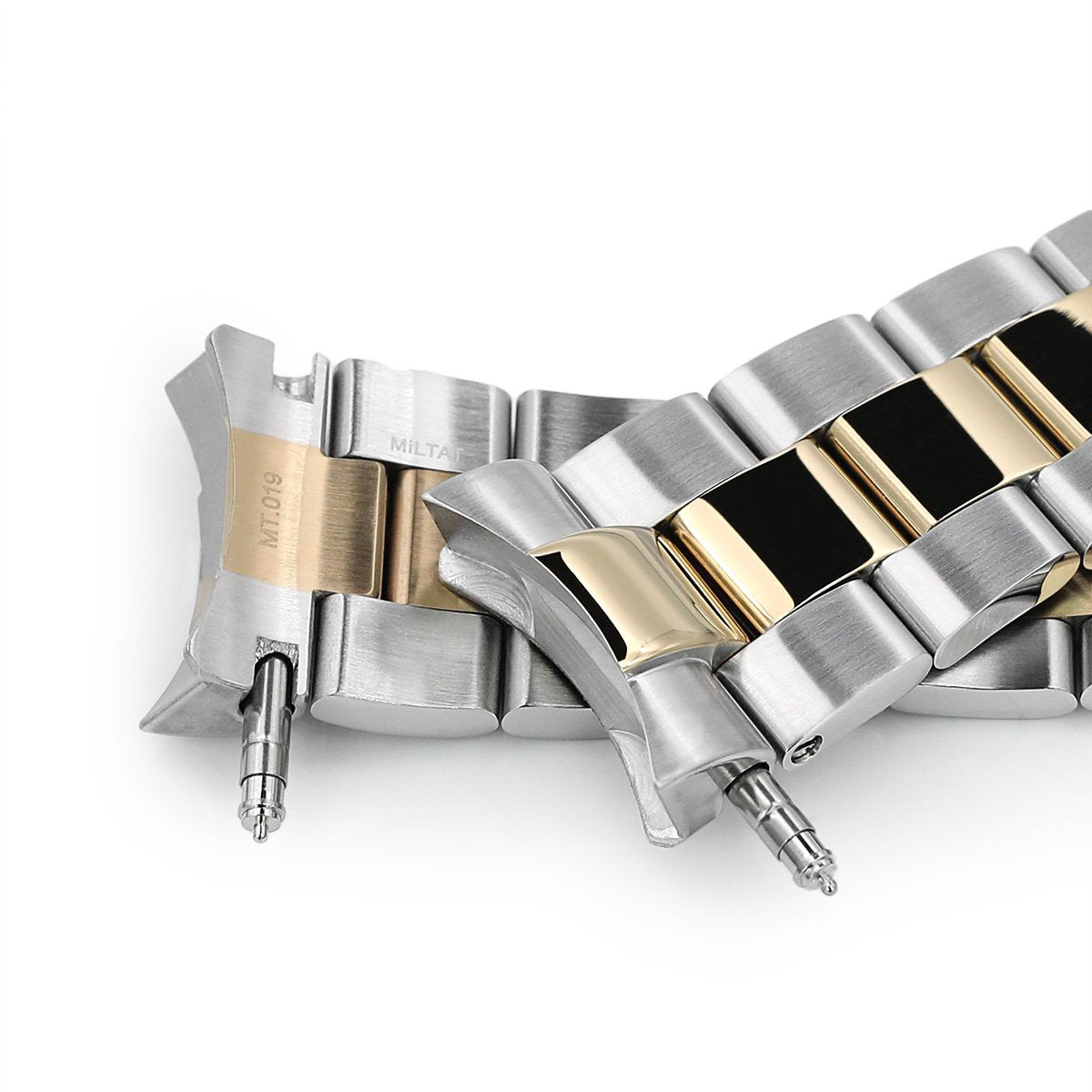22mm Super-O Boyer Watch Band compatible with Seiko Diver SKX007, Two Tone IP Gold SUB Clasp