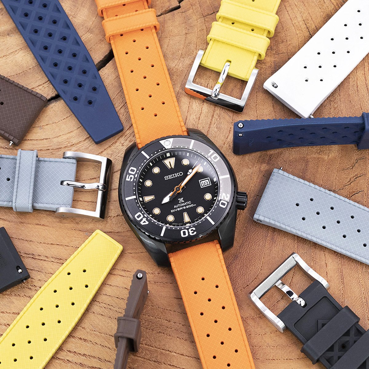 Quick Release Orange Tropic Pro FKM rubber watch strap, 20mm or 22mm Strapcode Watch Bands