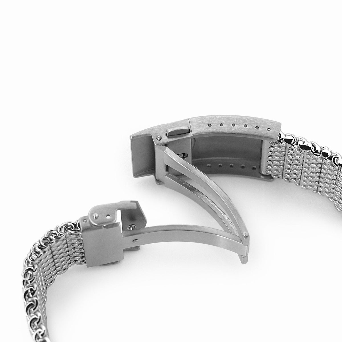 Curved End Massy Mesh Watch Band for Seiko new Turtles SRP777, V-Clasp, Polished Strapcode Watch Bands