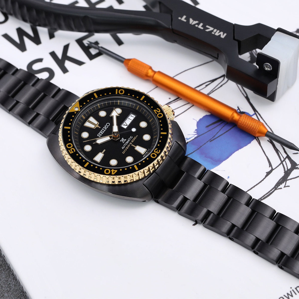 Seiko Watch Prospex Black Series Limited Edition New Turtle SRPC49K1 Strapcode Watch Bands