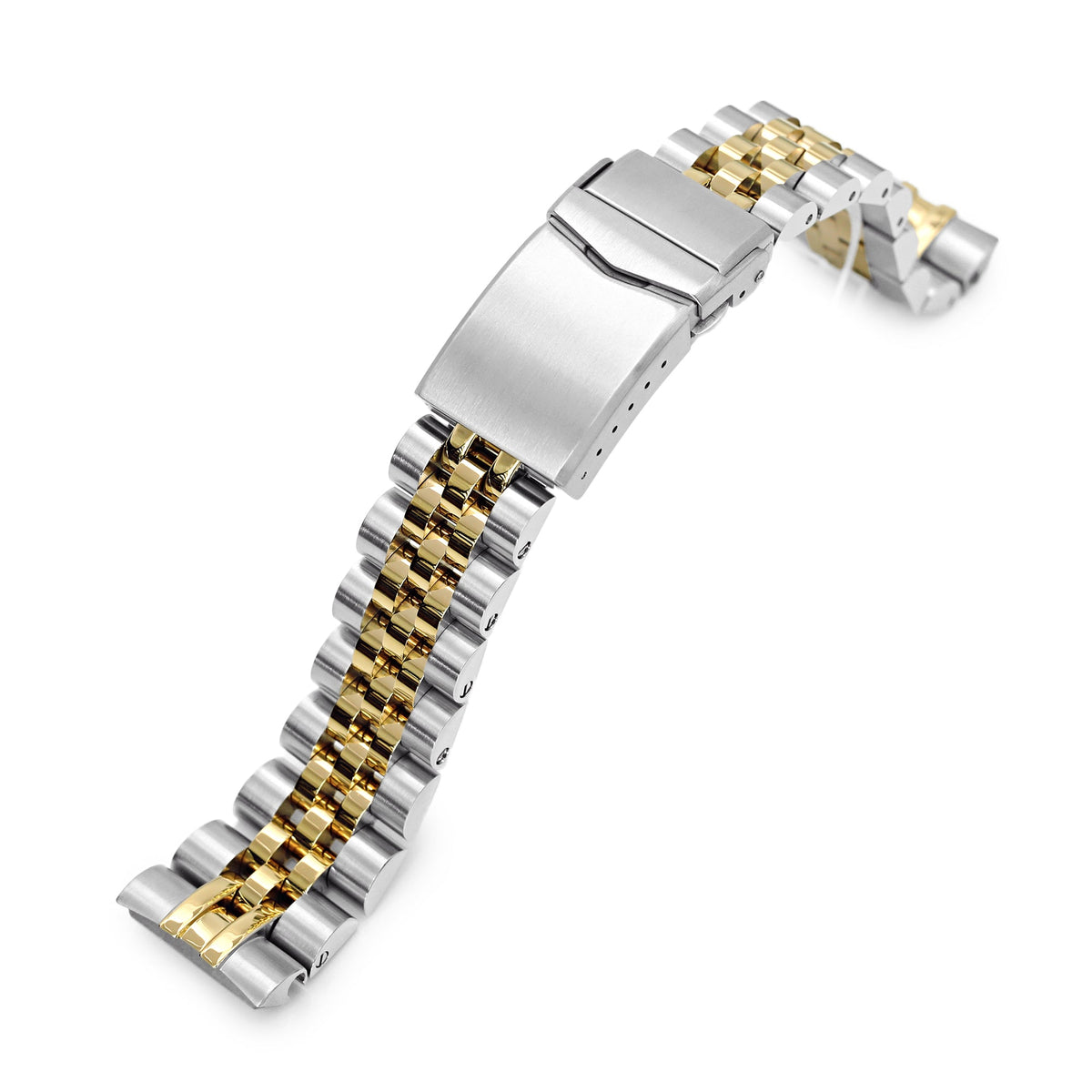 22mm Angus-J Louis 316L Stainless Steel Watch Band for Seiko new Turtles SRPC44, Two Tone IP Gold V-Clasp Strapcode Watch Bands