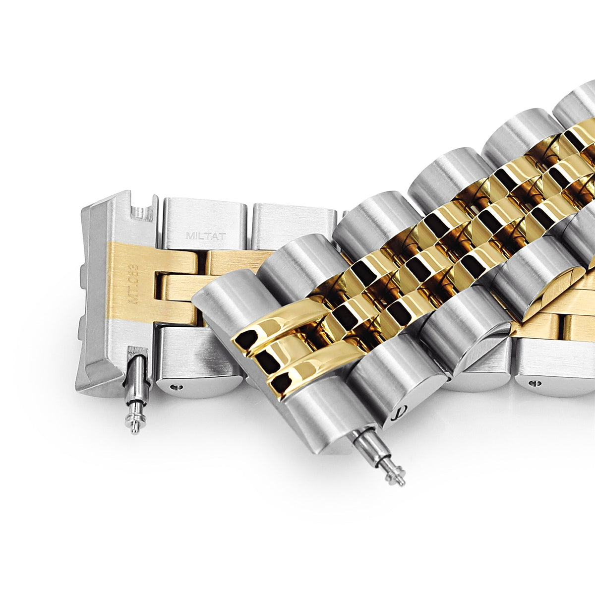22mm Angus-J Louis 316L Stainless Steel Watch Band for Seiko new Turtles SRPC44, Two Tone IP Gold V-Clasp Strapcode Watch Bands