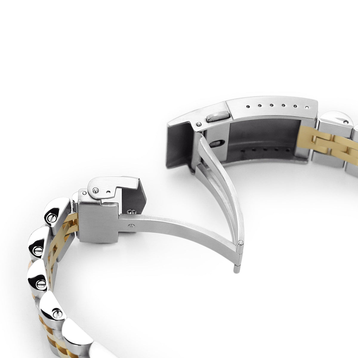 22mm Angus-J Louis 316L Stainless Steel Watch Band for Seiko new Turtles SRPC44, Two Tone IP Gold V-Clasp Strapcode Watch Bands