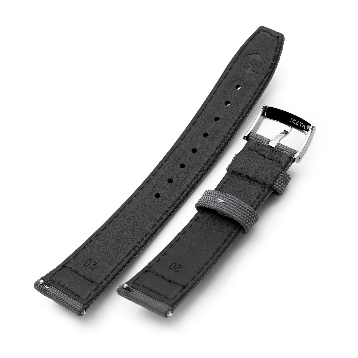Q.R. 20mm Dark Grey Sailcloth Watch Band with leather lining Strapcode Watch Bands