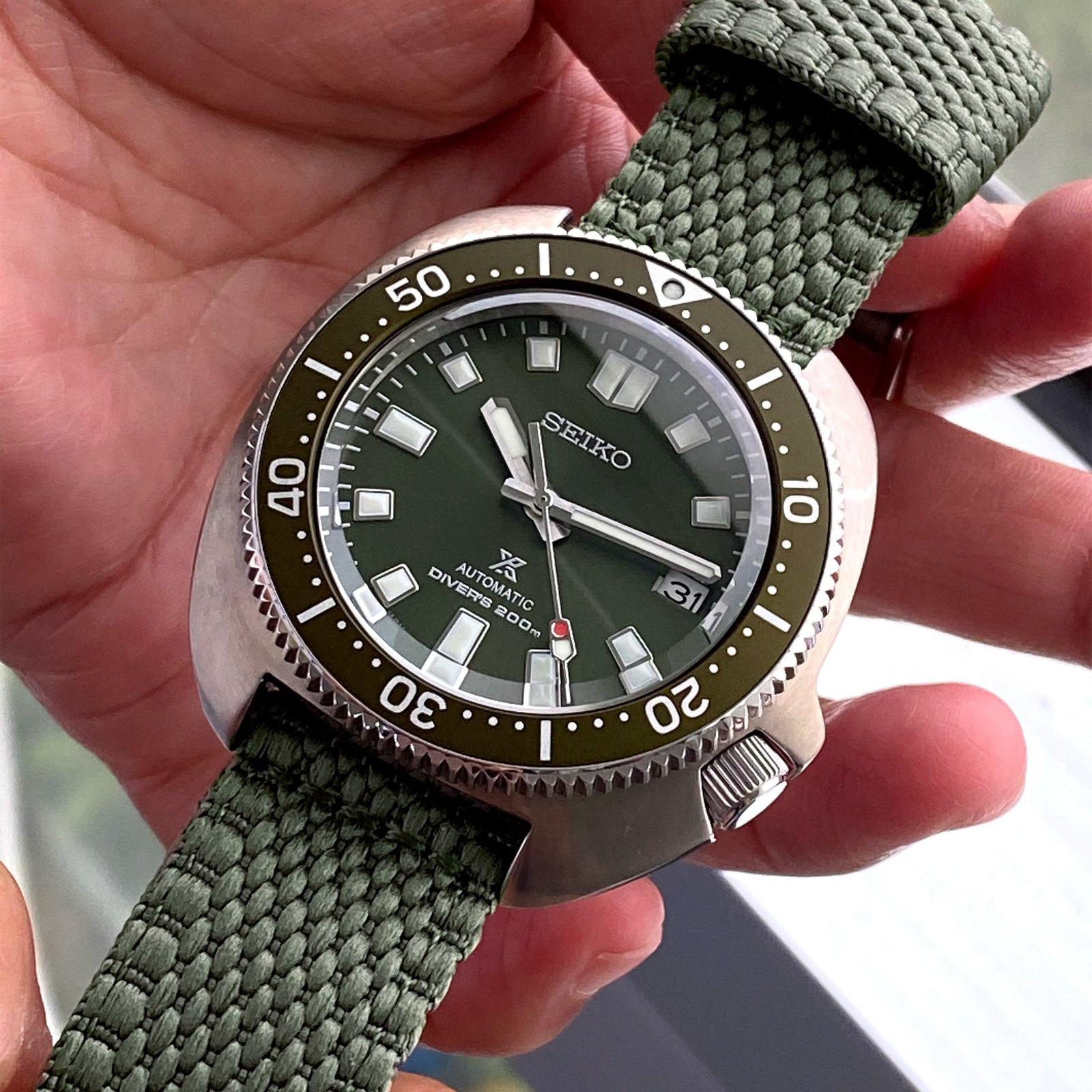 2-pcs Perlon Unique Pattern Military Green Watch Band, Polished Buckle Strapcode Watch Bands