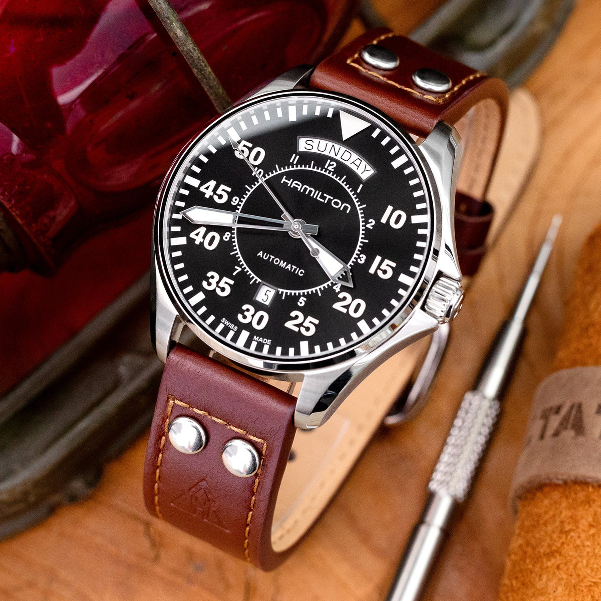 Hamilton Khaki Aviation Pilot Day Date Auto Automatic 42mm H64615135 Strapcode watch bands