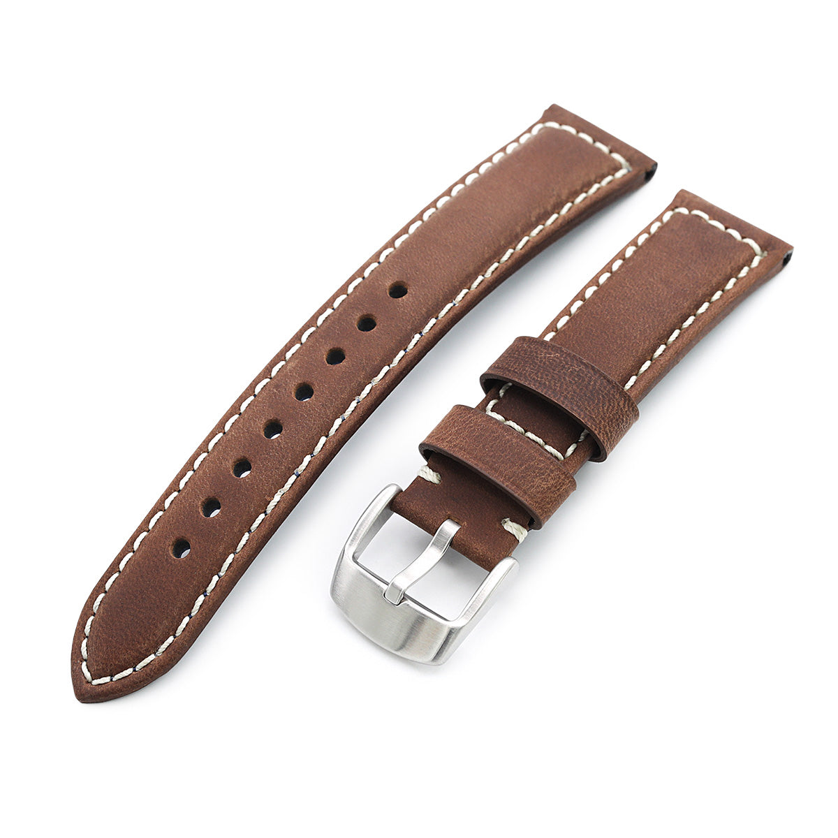 MiLTAT 20mm Mud Brown Nubuck Leather Watch Strap, Beige Stitching Strapcode Watch Bands