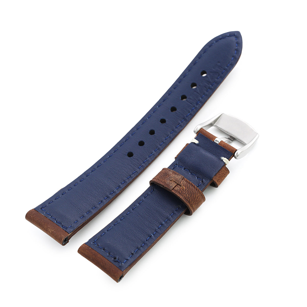 MiLTAT 20mm Mud Brown Nubuck Leather Watch Strap, Beige Stitching Strapcode Watch Bands