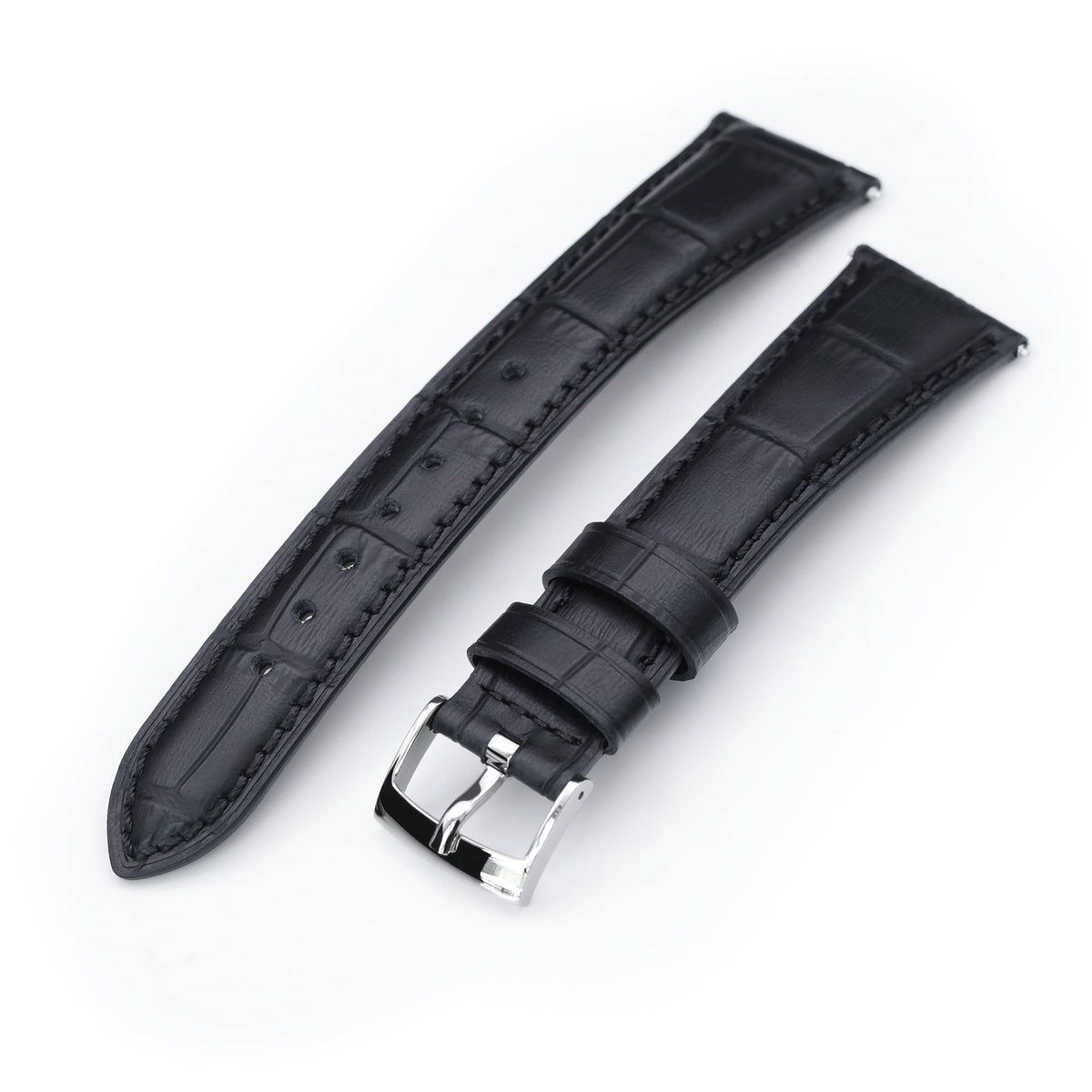 Q.R. 19mm or 21mm Black CrocoCalf (Croco Grain) Semi-Curved Watch Band Strapcode Watch Bands