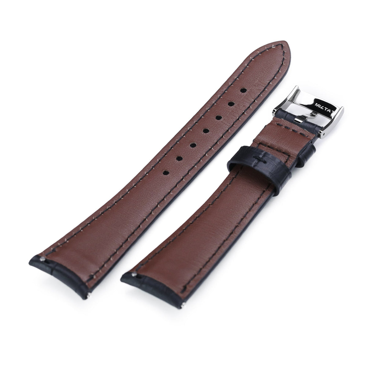 Q.R. 19mm or 21mm Black CrocoCalf (Croco Grain) Semi-Curved Watch Band Strapcode Watch Bands