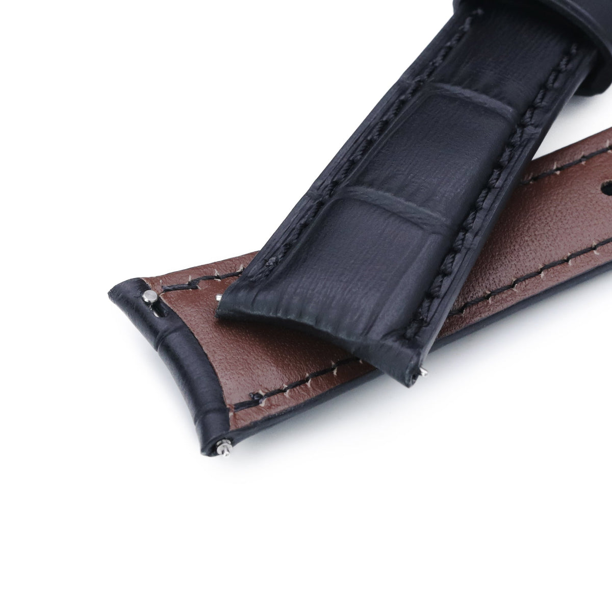 Q.R. 19mm or 21mm Black CrocoCalf (Croco Grain) Semi-Curved Watch Band Strapcode Watch Bands