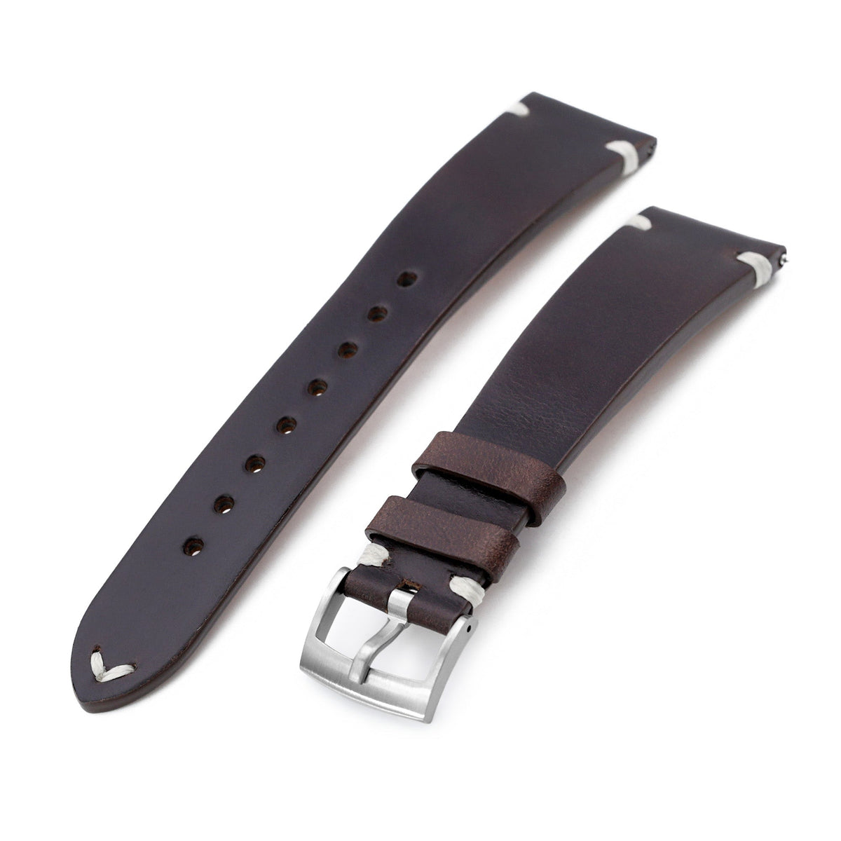 Q.R. 19mm to 21mm Brown Horween Chromexcel Watch Strap, Beige Stitching Strapcode Watch Bands