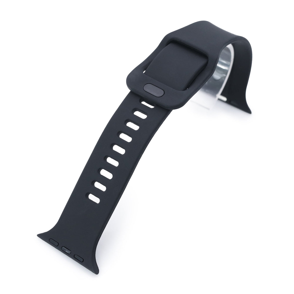 Black Soft Silicone Watch Band compatible with Apple Watch 42mm / 44mm / 45mm models Strapcode Watch Band