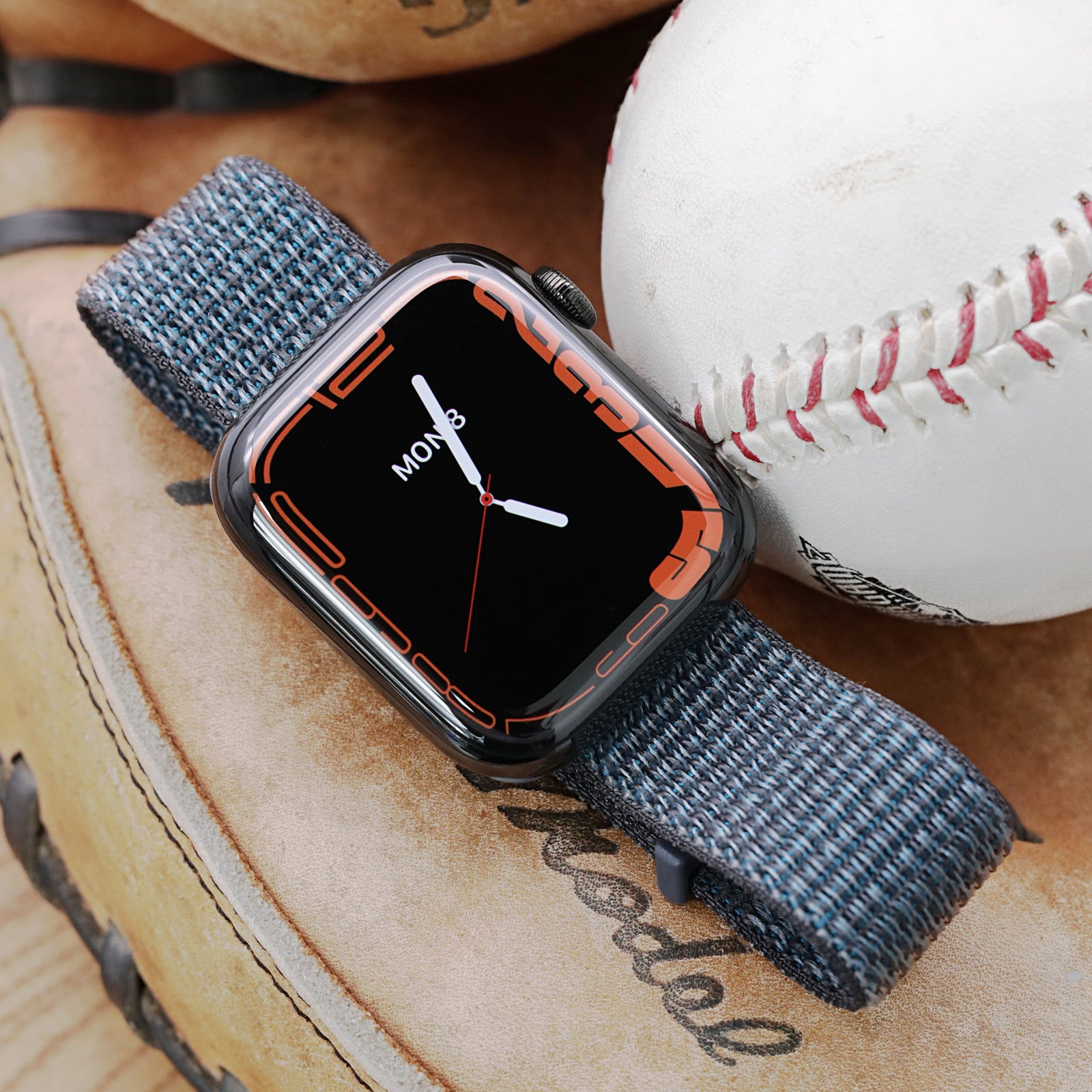 22mm Grey Hook & Loop Durable Nylon Watch Band compatible with Apple Watch 44mm / 45mm models Strapcode Watch Bands