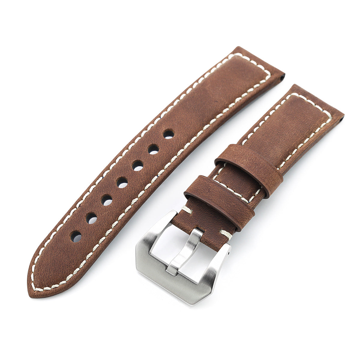 MiLTAT 21mm, 22mm Mud Brown Nubuck Leather Watch Strap, Beige Stitching Strapcode Watch Bands