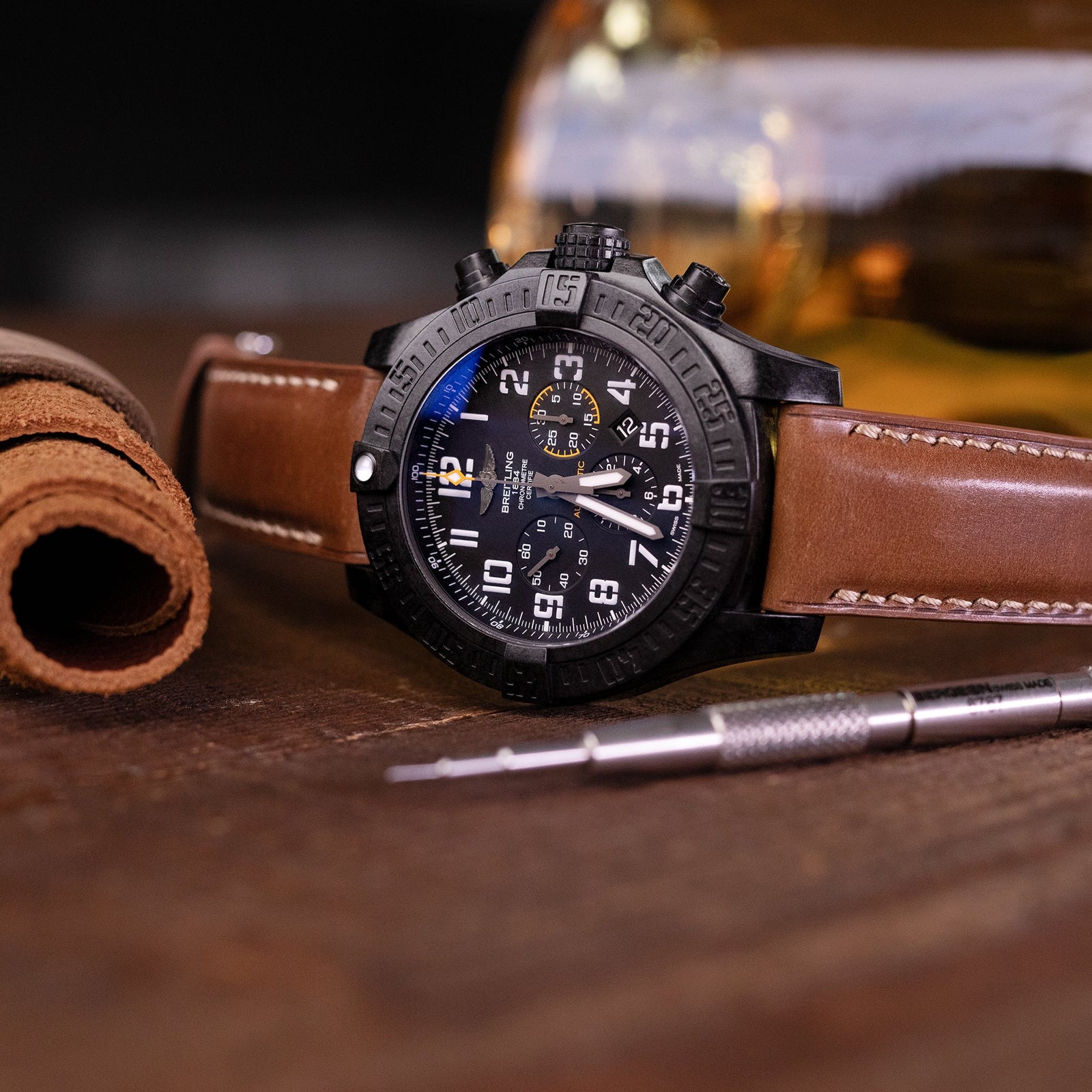 Pam Collection, Bourbon Horween Genuine Shell Cordovan Leather Watch Strap for Panerai, Beige Stitching Strapcode watch bands