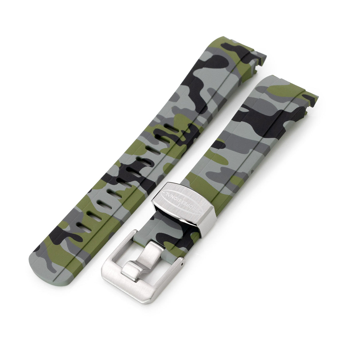22mm Crafter Blue - CB10 Green Camouflage Rubber Curved Lug Watch Band for Seiko SKX007