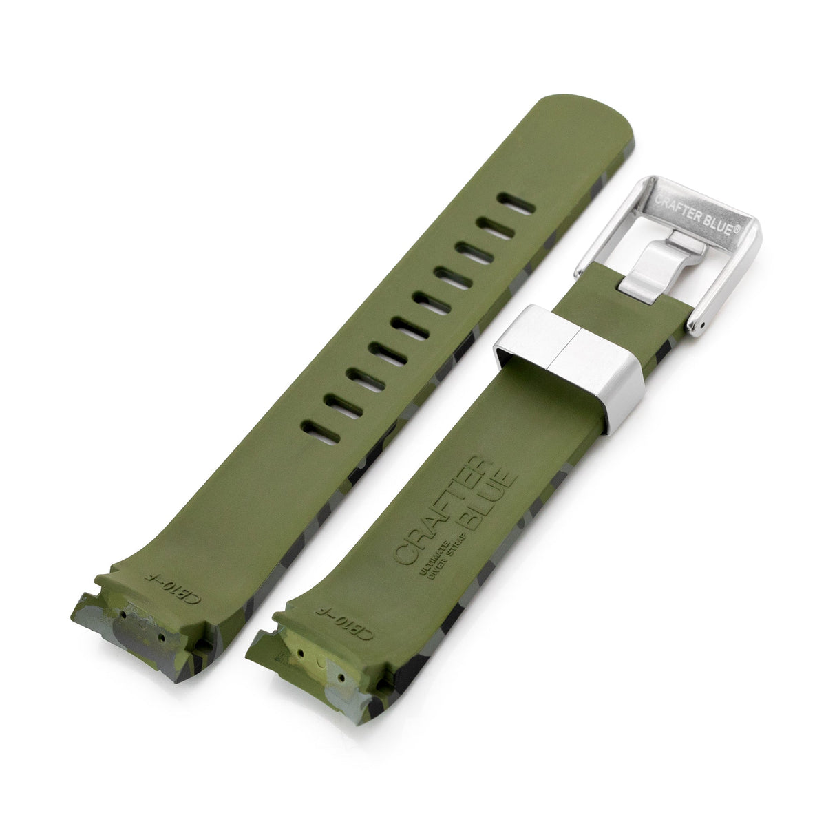 22mm Crafter Blue - CB10 Green Camouflage Rubber Curved Lug Watch Band for Seiko SKX007