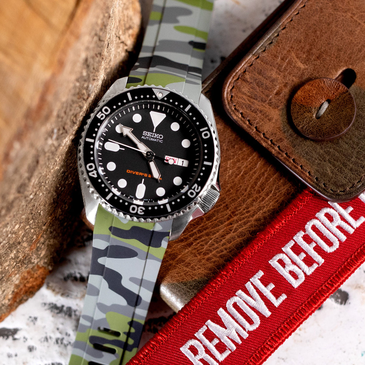 22mm Crafter Blue - CB10 Green Camouflage Rubber Curved Lug Watch Band for Seiko SKX007