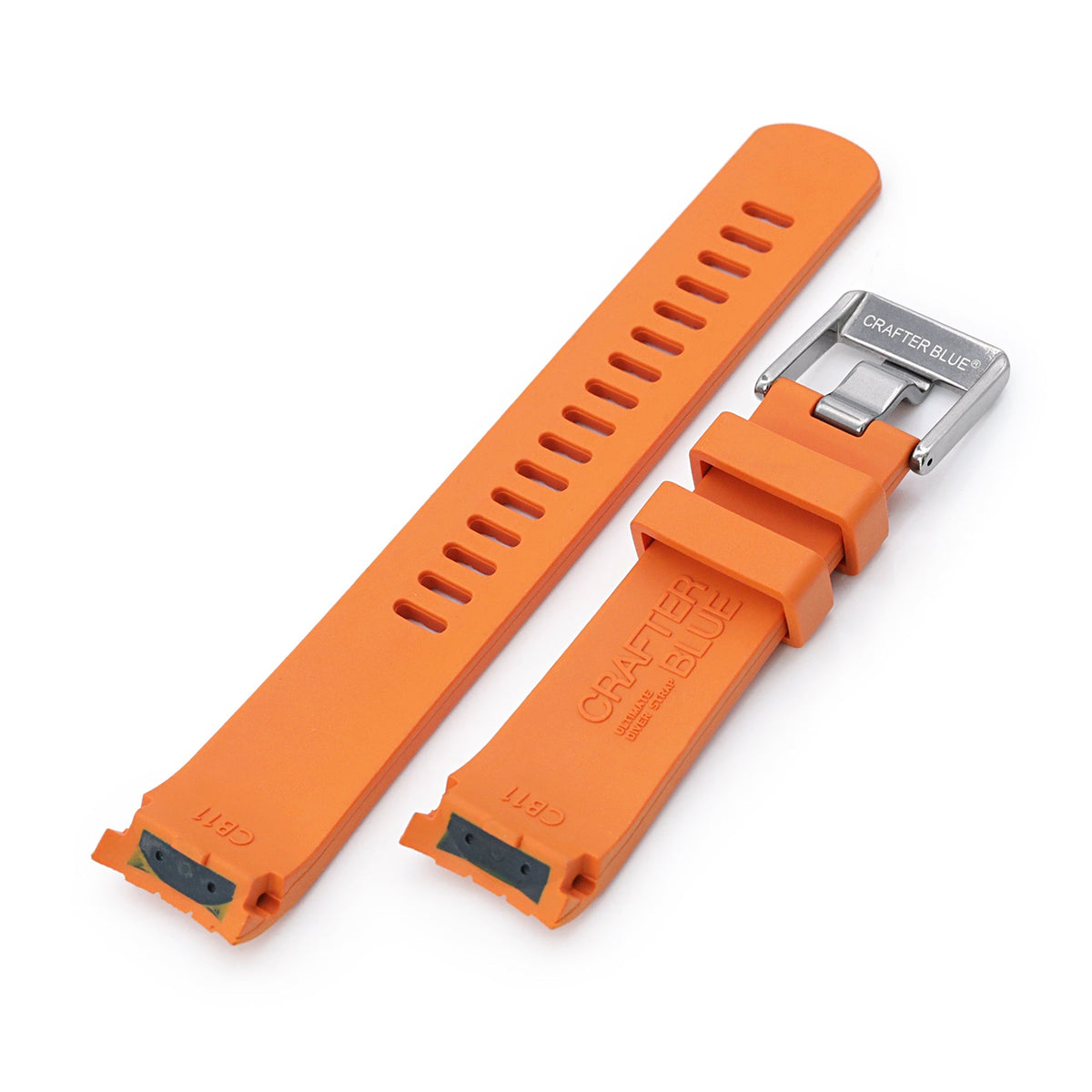 22mm Crafter Blue - CB11 Orange Rubber Curved Lug Watch Strap compatible with Seiko SKX007 Strapcode Watch Bands