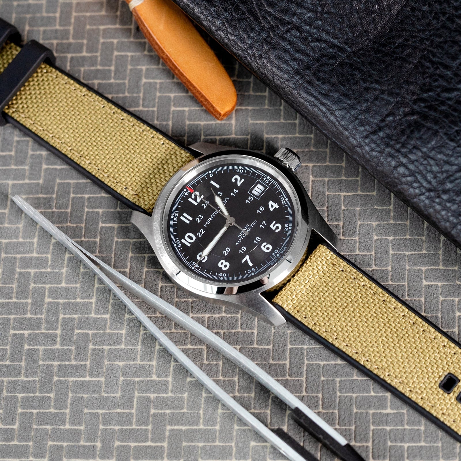 Tan / Khaki Quick Release Hybrid Sailcloth FKM Rubber Sports Watch Strap, 20mm or 22mm