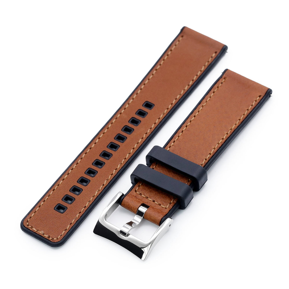 Brown Quick Release Hybrid Leather FKM Rubber Watch Strap, 20mm or 22mm Strapcode Watch Bands