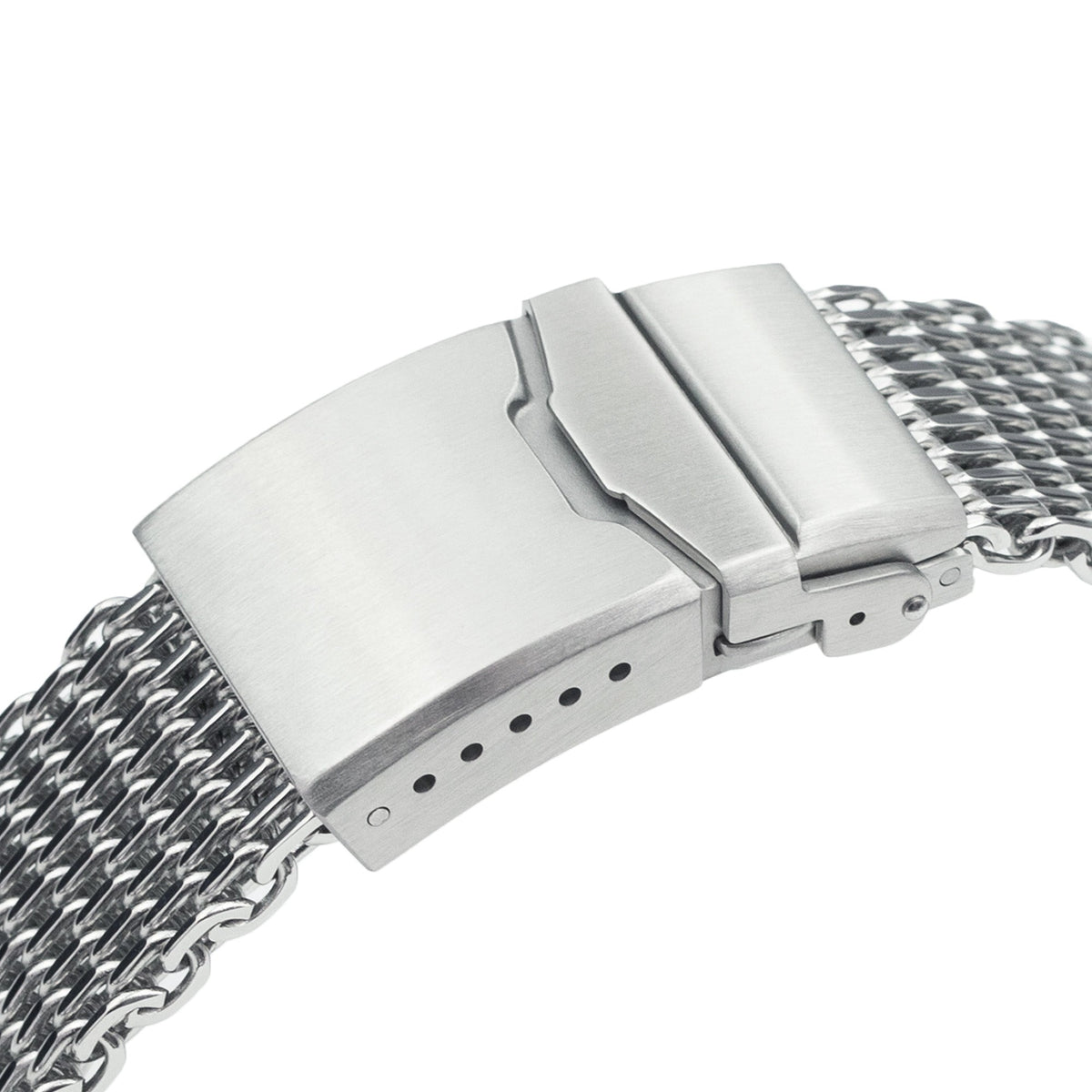 22mm Winghead SHARK Mesh Band Stainless Steel Watch Bracelet, Button Chamfer Clasp, Polished