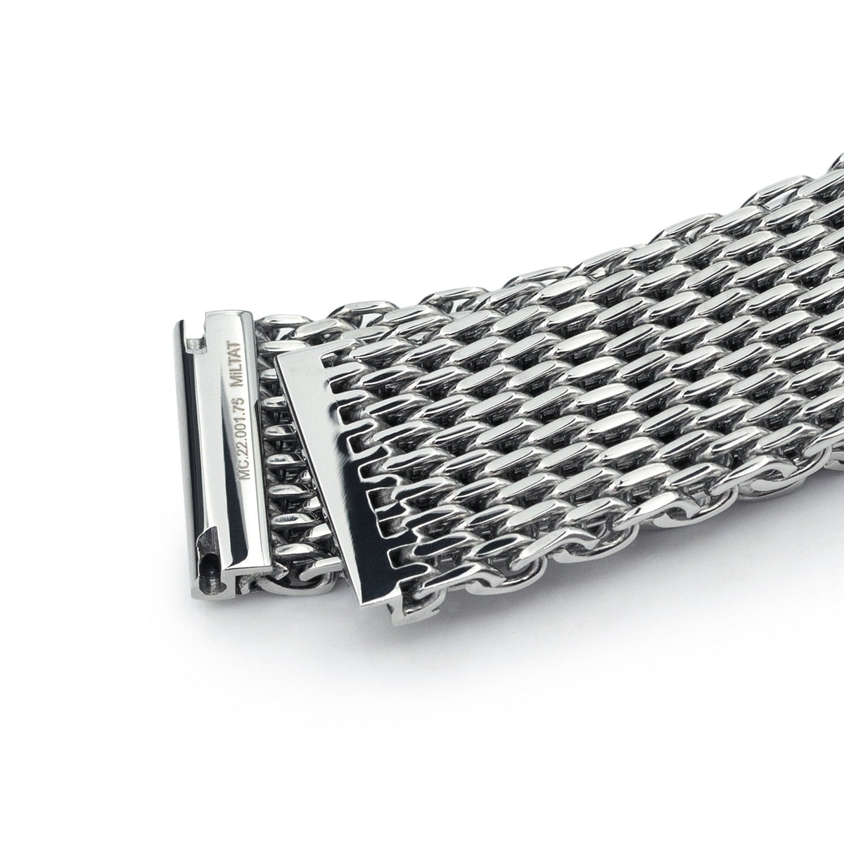 22mm Winghead SHARK Mesh Band Stainless Steel Watch Bracelet, Button Chamfer Clasp, Polished