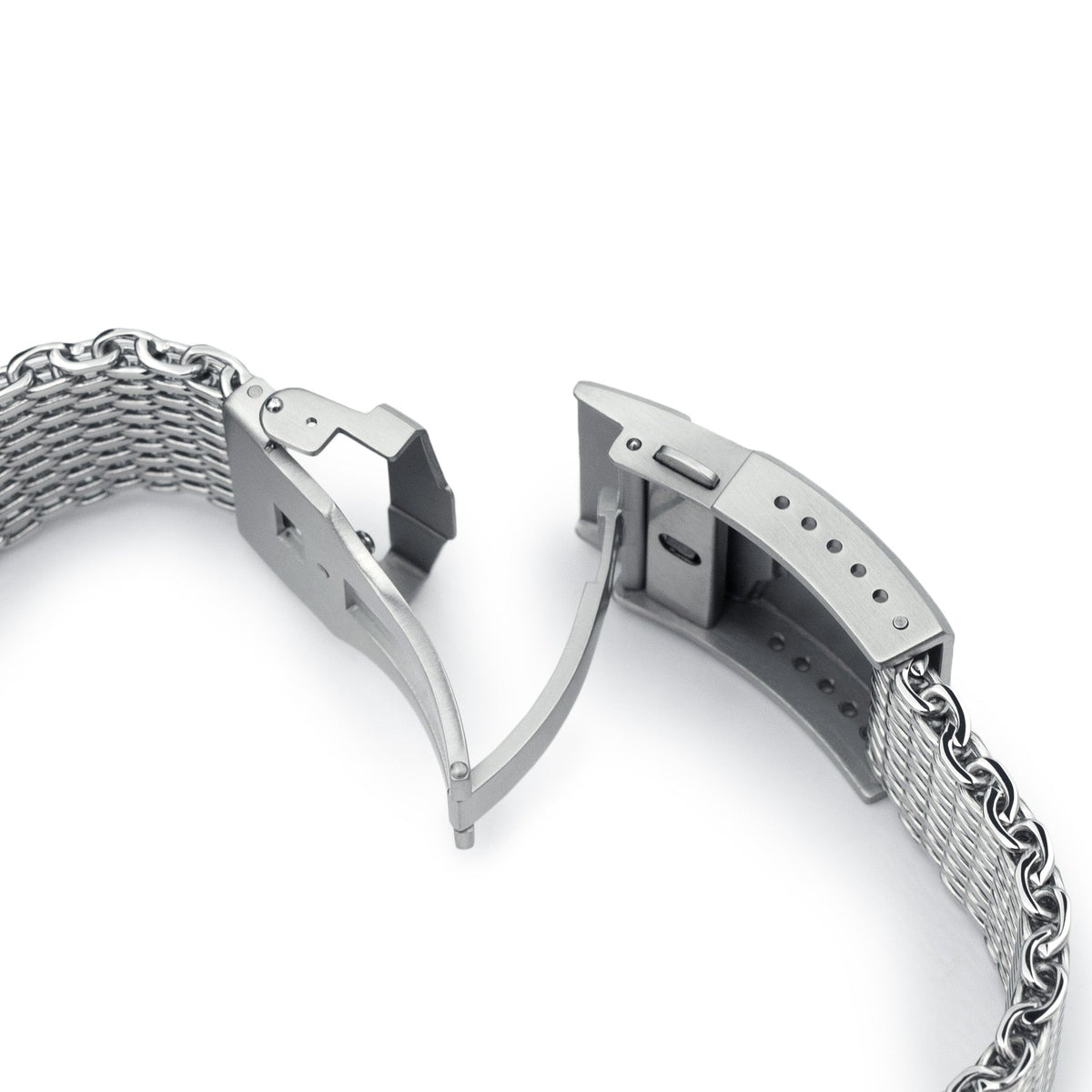 22mm Winghead SHARK Mesh Band Stainless Steel Watch Bracelet, Button Chamfer Clasp, Polished