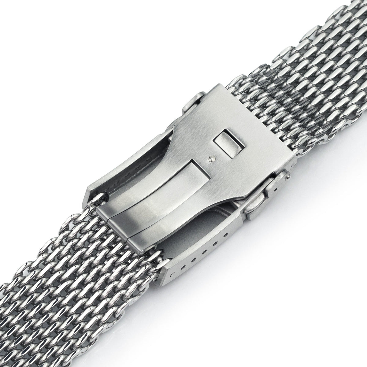 22mm Winghead SHARK Mesh Band Stainless Steel Watch Bracelet, Button Chamfer Clasp, Polished